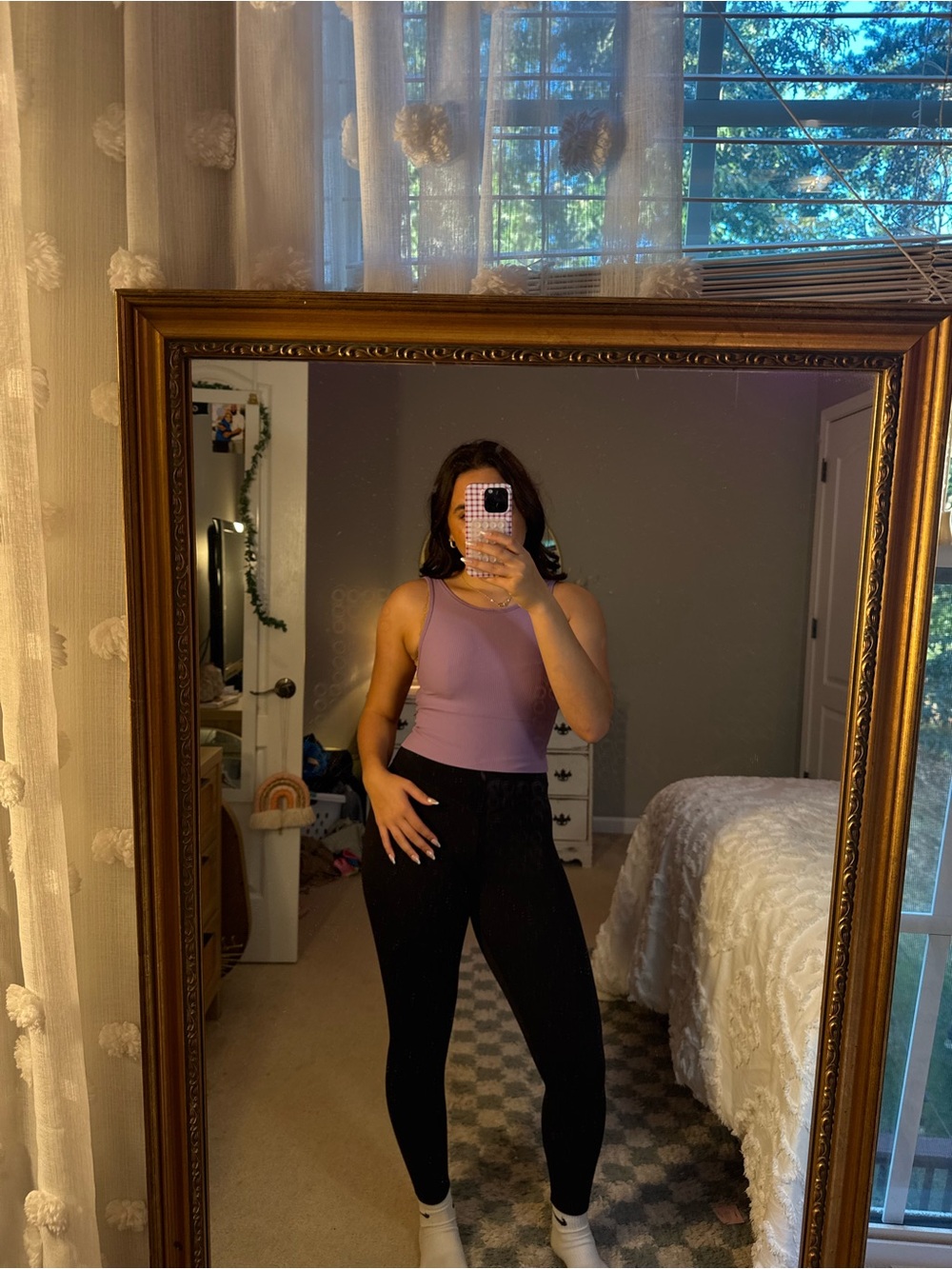 lululemon athletica Lavender Scoop-Neck Tank with Black Leggings